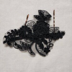 Tenth House Black Beaded Floral Lace Applique for Dance Costume